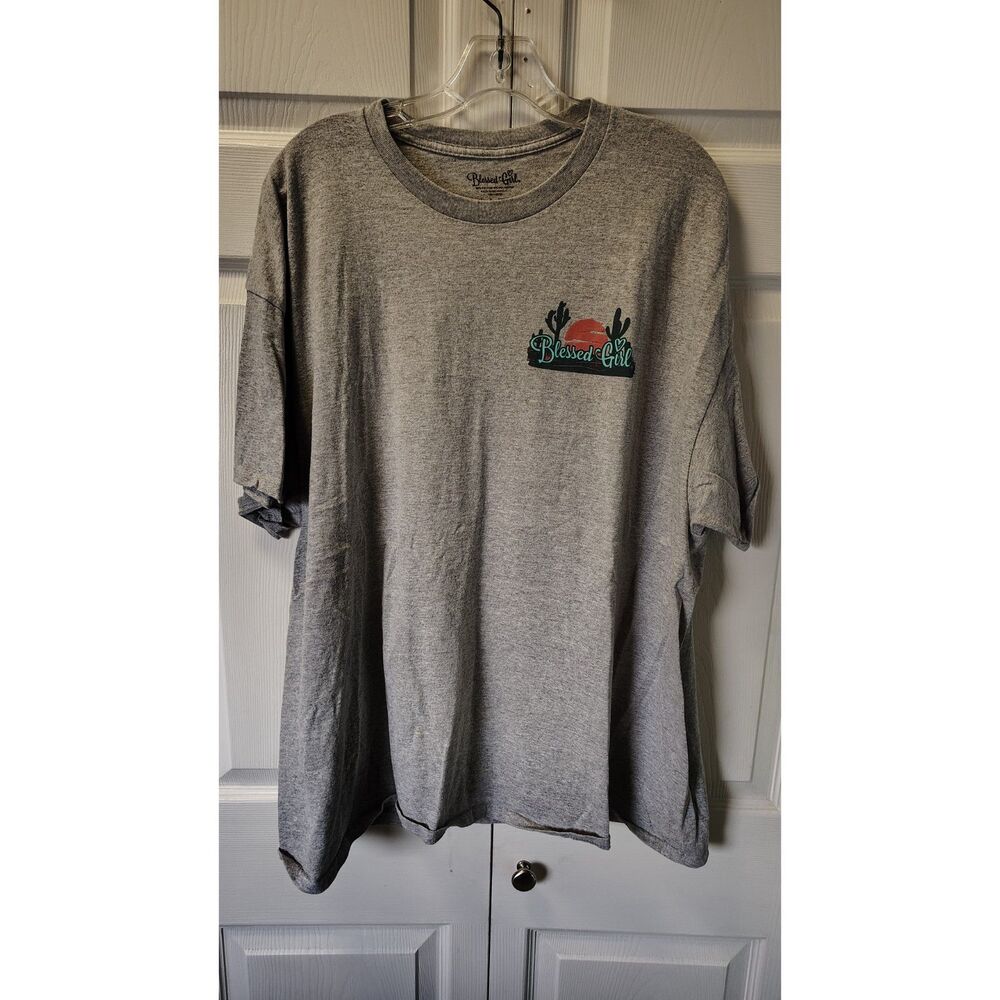 Blessed Girl Women's 2X Christian Graphic T-Shirt Gray Southwest Cactus Sun Tee